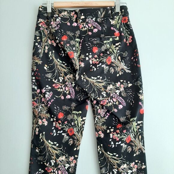 H&M | Cigarette Straight Slim Floral Crop Trousers Black Sz 6 - Picture 7 of 10